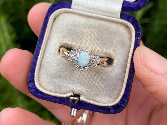 Vintage 9ct Gold Opal and Diamond Ring, Size J1/2 or 5.25