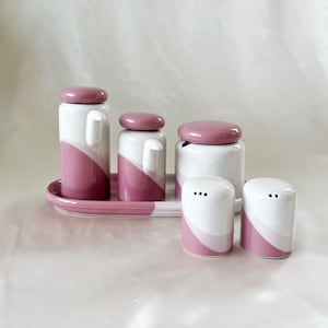 Pink Ceramic Cruet Set, Olive Oil / Vinegar / Soy Sauce / Chili Oil / Sauce Dispenser Set, Japanese Retro Tableware, Cute Ceramic Set