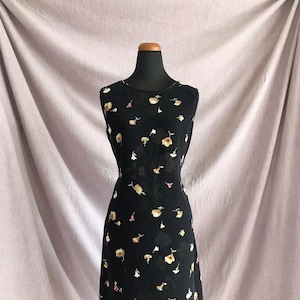 Japanese Black Floral Dress, Vintage Japanese Dress, Japanese Floral Dress, Simple Floral Dress, Black Dress, Simple Dress, Sunday Dress