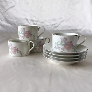 8pc Pastel Flower Tea Cups and Saucers, Vintage Tea Cups, Pastel Mugs, Pastel Floral Mugs, 80s Cups, 90s Cups, 80s Home Style, 90s Style