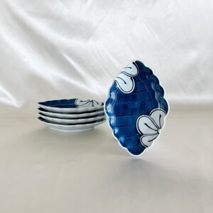Set of 5 Small Japanese Blue and White Plates, Japanese Ceramic Plates, Oblong Plates, Unique Shape Plates, Vintage Japanese Plates, Vintage