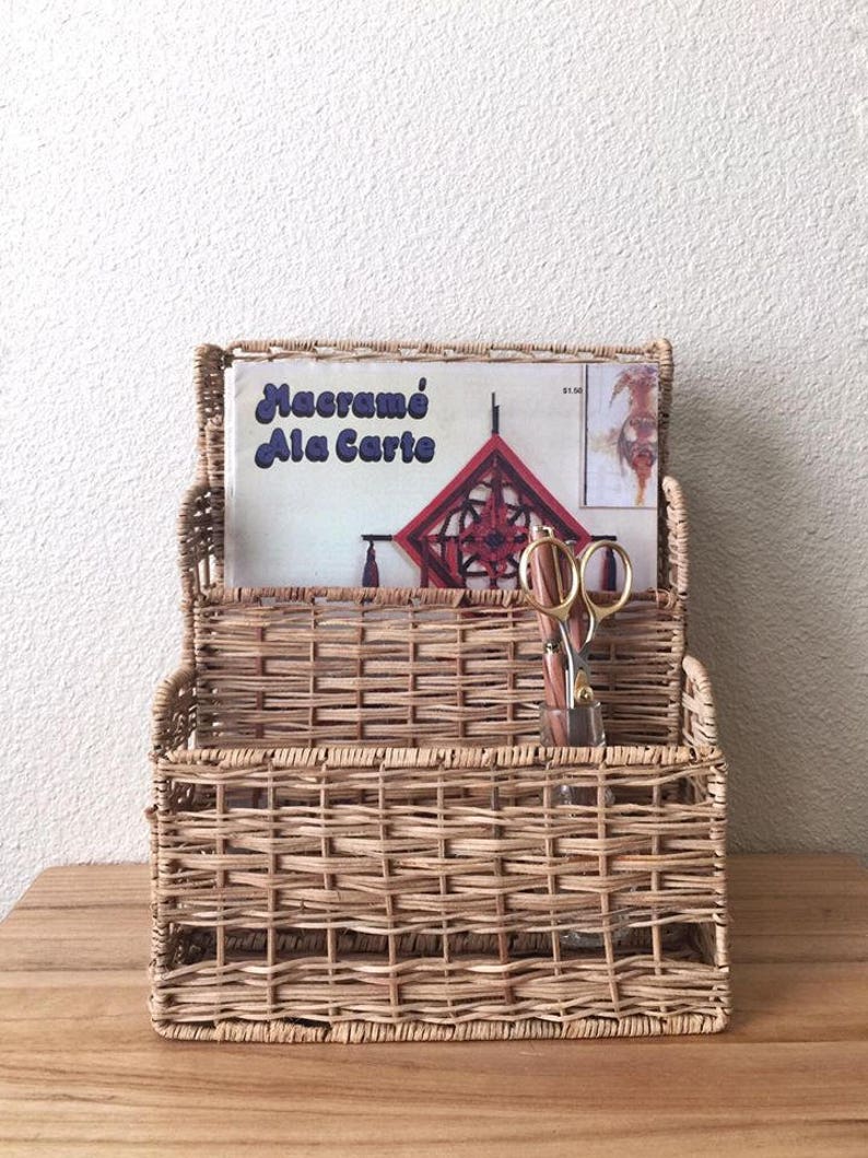Vintage Wicker Desk Organizer Wall Hanging Letter Holder Etsy