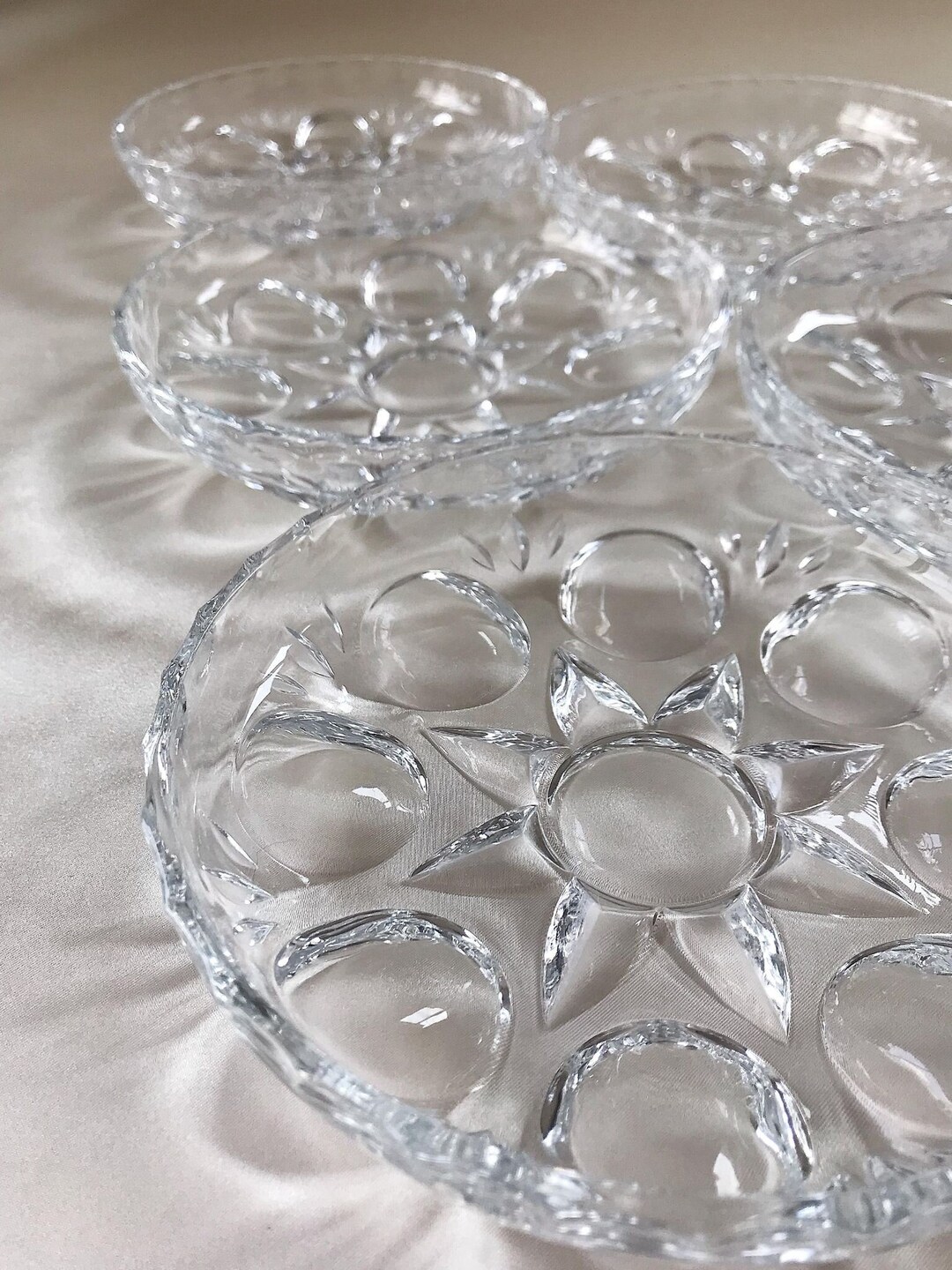 Set of 6 Vintage Cut Glass Plates, Vintage Japanese Plates, Simple