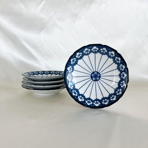 Set of 5 Retro Blue White Japanese Ceramic Plates, Blue and White Plates, Vintage Japanese Plates, Small Plates, Plum Blossom Plates Japan