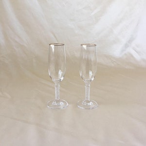 Set of 2 Glass Champagne Flutes, Gold Rim Champagne Glasses, Tall Champagne Glasses, Unique Champagne Glasses, Vintage Gift Housewarming