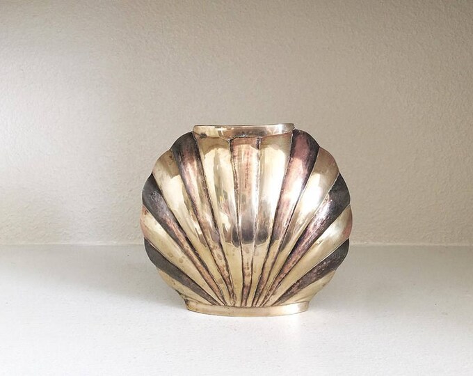 Vintage Solid Brass Shell Vase Brass Vase Vintage Vase Etsy