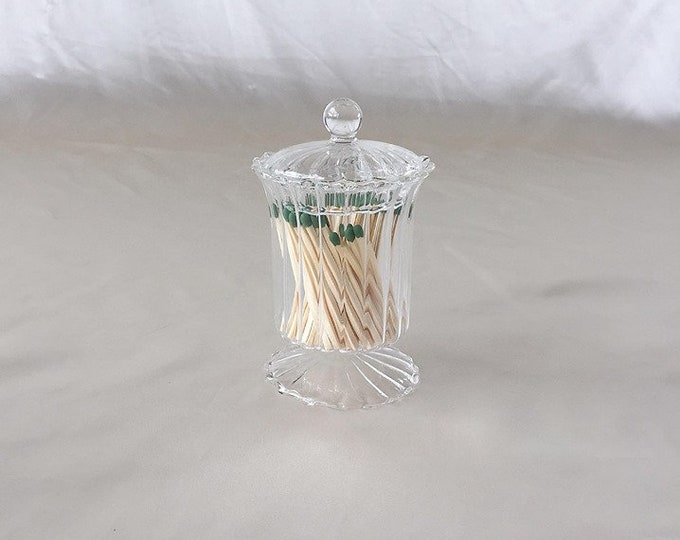 Glass Match Holder With Lid Clear Glass Toothpick Holder Etsy