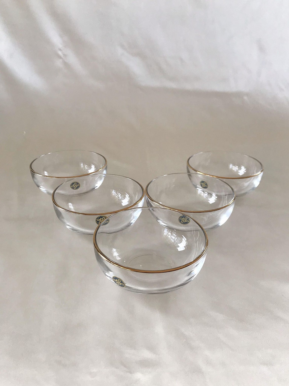 Set of 5 Hoya Gold Rim Glass Bowls Gold Glass Dessert Bowls Etsy