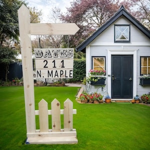 Customized Wooden Address Sign with Picket Fence