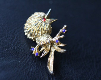 Mid Century Brooch Bird Night Urchin Gilded