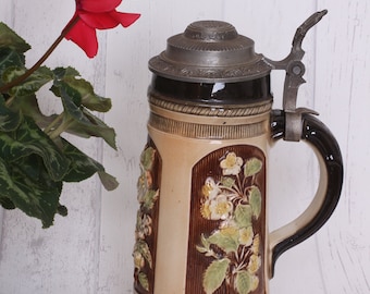 Vintage Beer Jug Sitzendorfer Porcelain Floral Pattern