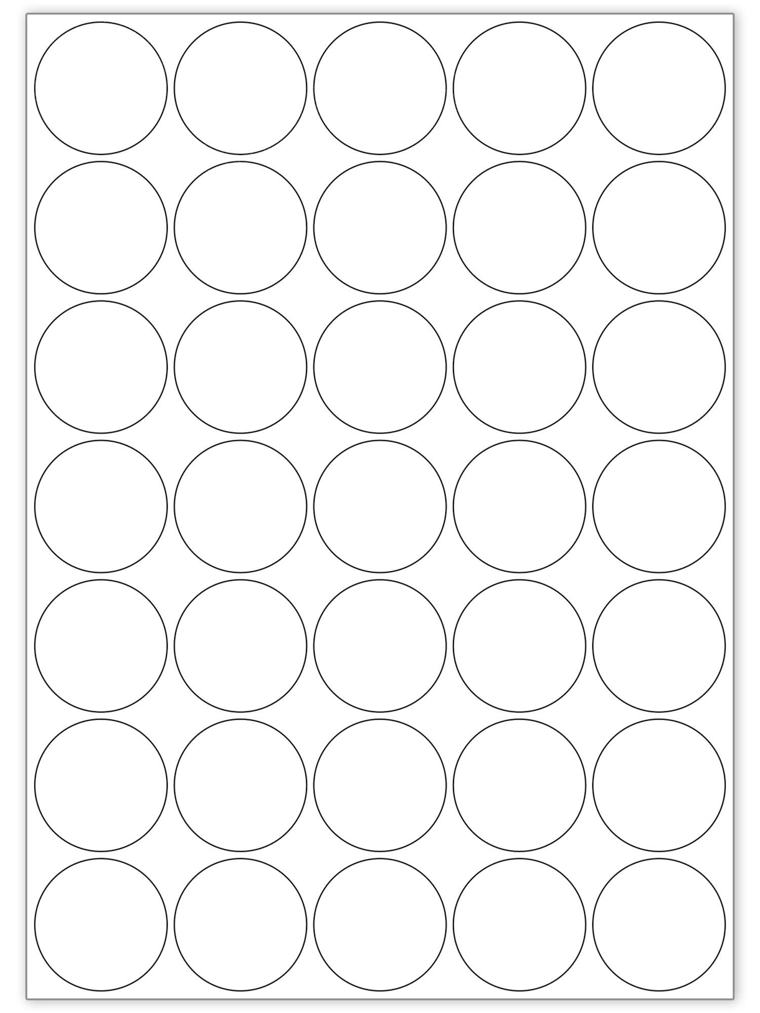 A4 Laser label sheets. 35 Circle Labels per sheet. Ideal for printing your own labels. 37mm Diameter. Matt white / permanent adhesive.