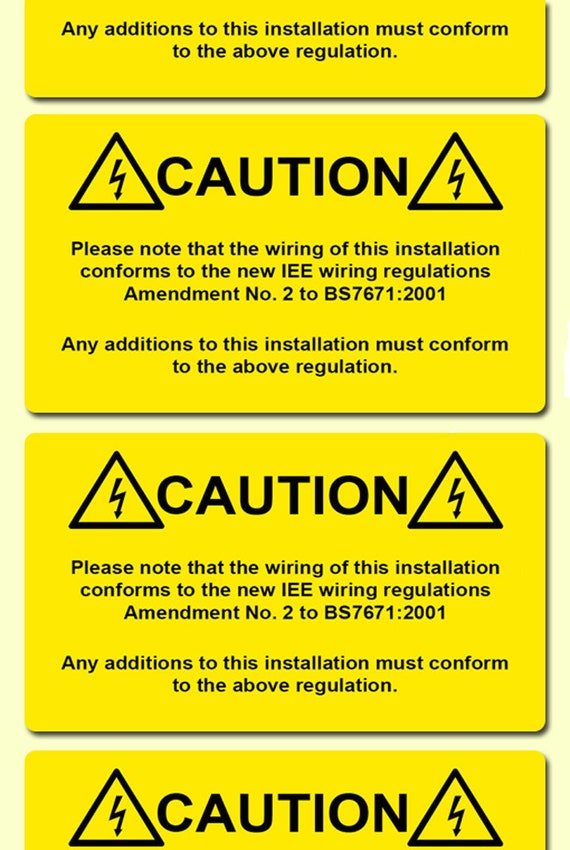 Wiring To BS 7671:2001 - Amendment 2 - Electrical Warning Labels /  Stickers. 76mm x 51mm. For Internal use.
