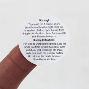 Candle Warning / Safety, Candle Makers, Labels / Stickers. 32mm Diameter. Ideal for Jars, Tins, Containers. image 2