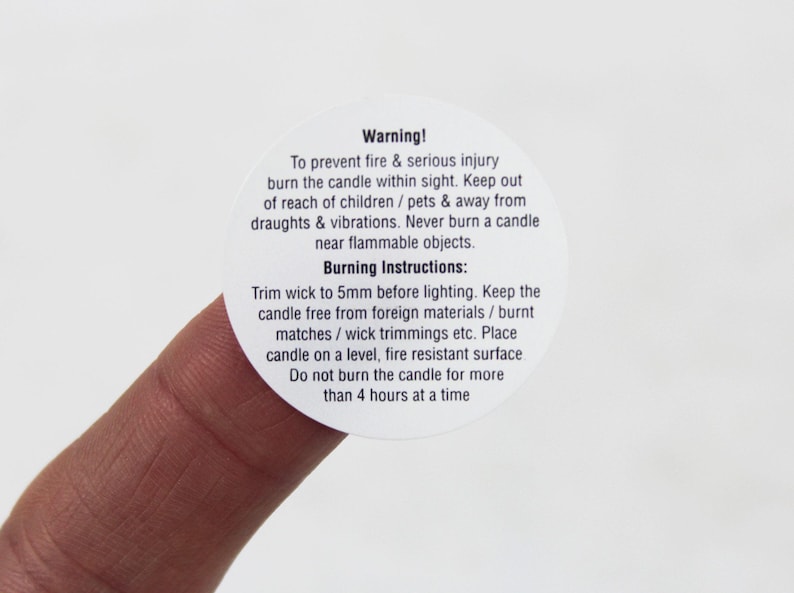 Candle Warning / Safety, Candle Makers, Labels / Stickers. 32mm Diameter. Ideal for Jars, Tins, Containers. image 2