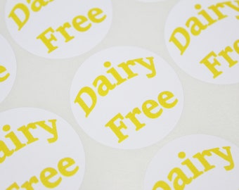Food Intolerance Labels / Stickers. 35 Labels Per Sheet / 37mm Diameter Circles. Permanent adhesive. Ideal for packaging, pack lunches.