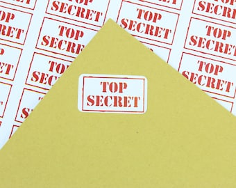Top Secret labels / stickers. 65 labels per sheet. Ideal for a variety of uses. No messy rubber stamp, simply peel and apply.
