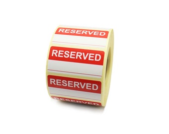 Reserved - 50 x 25mm - Labels / Stickers. Printed Bright red on white. Easily identify merchandise that has been reserved or laid away!