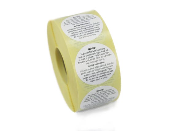 Candle Warning / Safety, Candle Makers, Labels / Stickers. 32mm Diameter. Ideal for Jars, Tins, Containers.