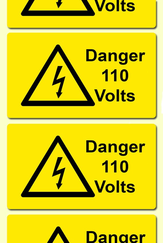 Danger 110 Volts Electrical Safety Warning Labels / Stickers. 76mm x 51mm.  For Indoor use.