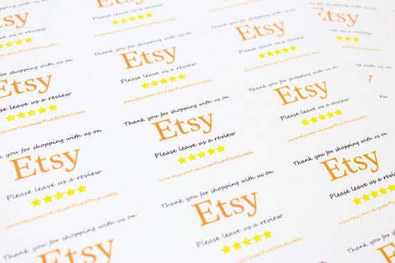 Personalised Etsy "Thank you for shopping with us" review Labels / Sticker. 18 labels per A4 Sheet. Simply Pick and Stick to your orders.