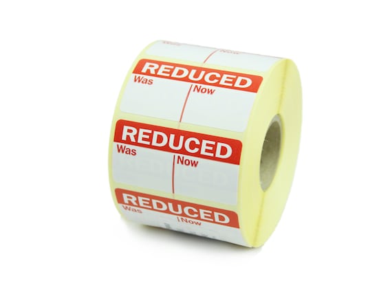 WAS // NOW/' Supplied On A Roll 50 x 25mm /'SALE Promotional Labels
