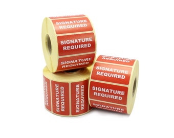 1 Roll of 1,000 - 'Signature required' - Labels / stickers. Red & White. Add to parcels, envelopes, mail, boxes etc.