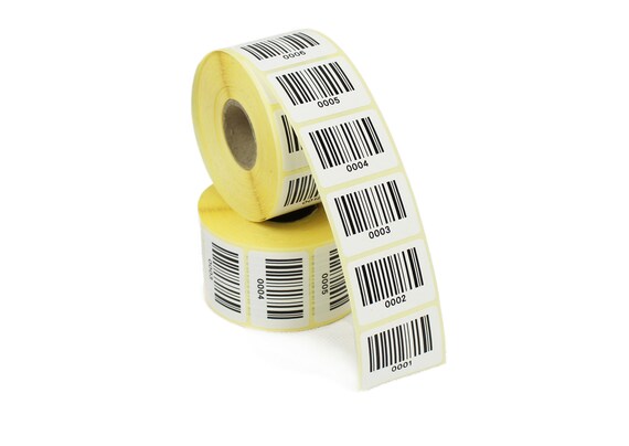 1 x Roll of 1000 Printed Barcode labels - Code 128. Numbered - 1 - 1000. Perfect for stock management.