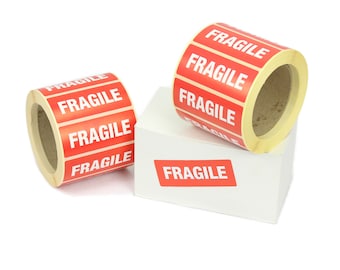 Self Adhesive "FRAGILE" shipping labels / stickers, permanent adhesive 89mm x 35mm. Various quantities available.