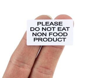Please do not eat, Non Food Product. Warning/Safety Labels. 65 Labels per Sheet. 38.1mm x 21.2mm. Ideal for Wax Melts, Soaps.