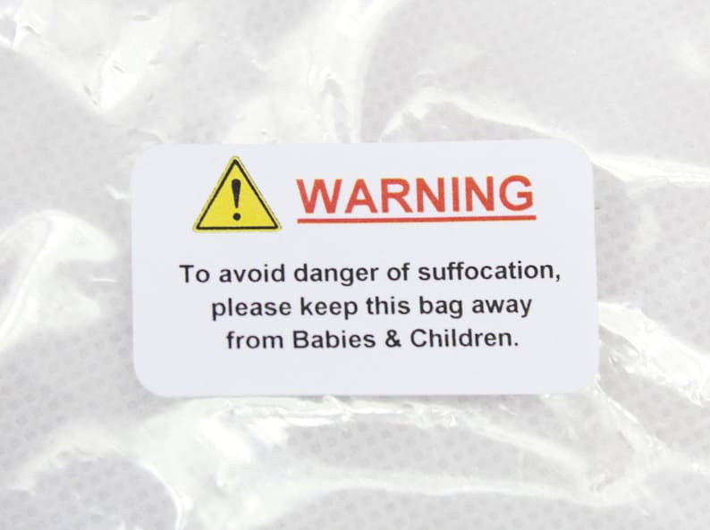 Warning Hazard, Bag Suffocation Labels / Stickers, 65 Labels per Sheet