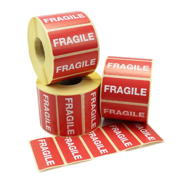 1,000 Fragile Labels / stickers. 50mm x 25mm. Red Label / White Text. Ideal for envelopes, boxes, packages.