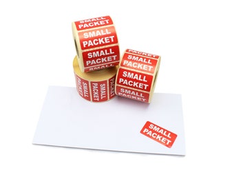 1000 x  'SMALL PACKET' - Labels / stickers. Red & White. For shipping and mailing. Bright and bold for easy reading.