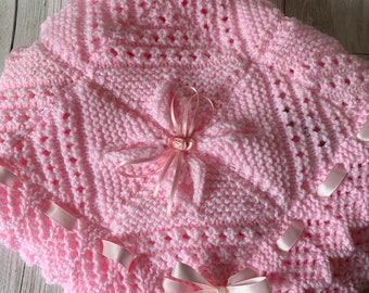 Baby blanket, hand knit blanket, pram ccver, knitted baby crocheted blanket,