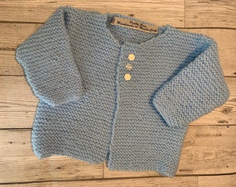 Blue baby cardigan, baby matinee jacket, hand knit,  baby cardigan, blue matinee coat, blue matinee coat,