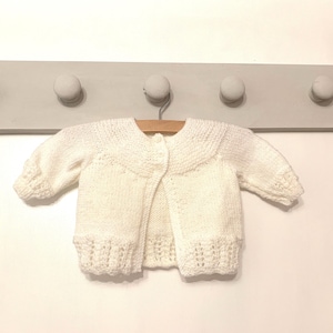 White baby matinee jacket, white matinee jacket, hand knit baby cardigan, white baby cardigan, traditional matinee coat, 3-6 months,
