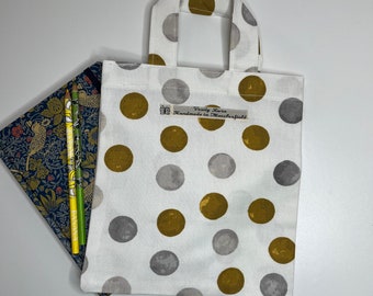 Canvas tote shopper,  mini shopper, mustard spot bag, project bag, gift for her, gift for kids,