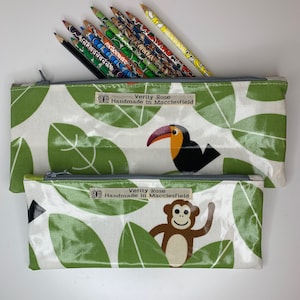 Jungle pencil case, Childs wash bag, zip up bag, make-up bag, monkey, elephant,  Toucan,