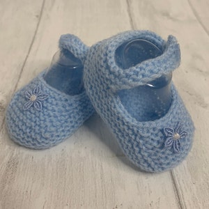 Baby Booties, Baby shoes, Hand knit,  Baby Bootees, blue pram shoes, new baby present,