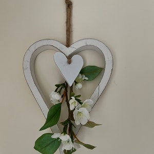 Wooden heart wall hanging, floral wedding heart, pew end decoration, hanging heart, wall decor,