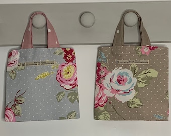 Vintage floral bag, childs shopping bag, little shopping bag, pink floral tote, pretty floral bag, cotton childs bag, mini shopper