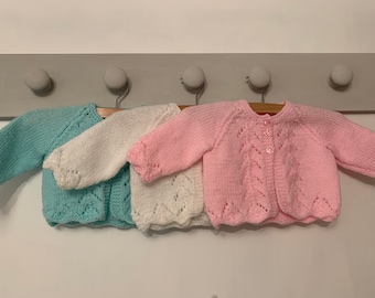 Hand Knit Baby Matinee Jacket, Traditional Cardigan, New Baby Gift
