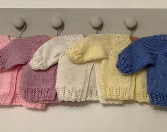 Hand Knit Baby Matinee Jacket, Pastel Cardigan