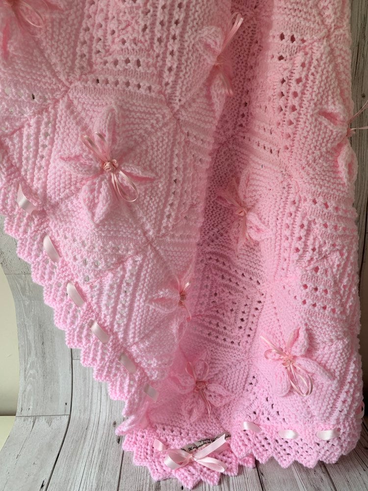 Baby Blanket, Hand Knit Blanket, Pram Ccver, Knitted Baby Crocheted