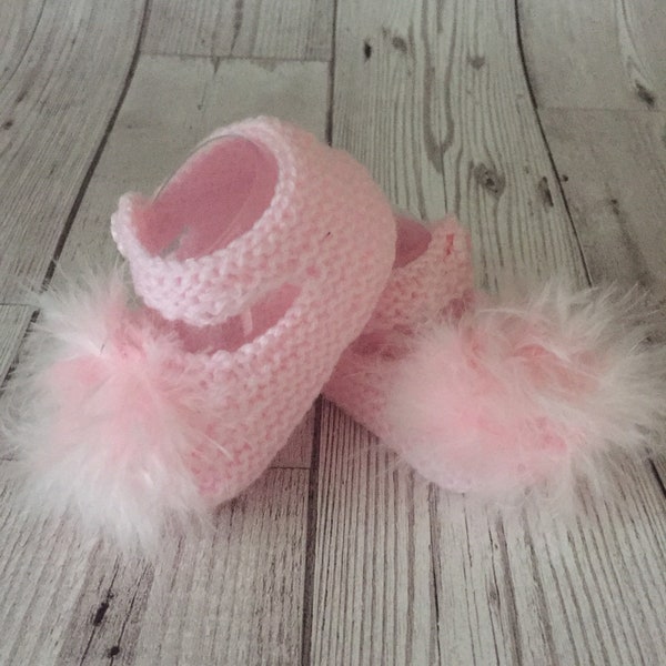 Marabou Baby Booties, knitted baby booties, baby girl booties, hand knit baby shoes, knitted baby booties, pink baby shoes,