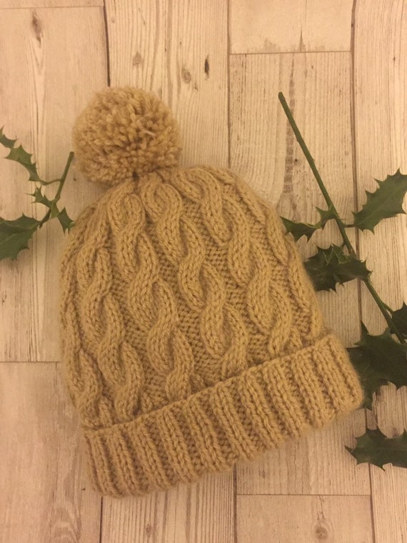 beige bobble hat