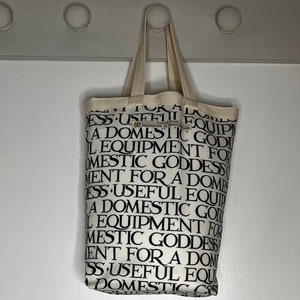 Lunch Bag, Domestic Goddess, small oilcloth shopper, oilcloth lunch tote, reuseable shopping bag, black and white,