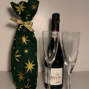 Christmas gift bag, Xmas bottle bag, recyclable bottle bag, fabric gift bag, Wine gift bag, drawstring bag,
