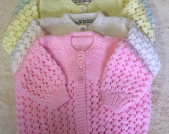 Hand Knit Baby Cardigan: Unisex Matinee Jacket, Traditional Style