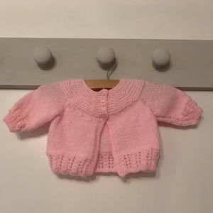 Pink baby cardigan, baby matinee jacket, hand knit baby cardigan, pink matinee coat, traditional